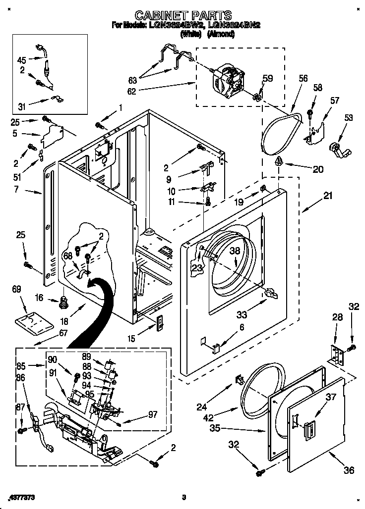 Whirlpool LGN3624BN2 cabinet diagram
