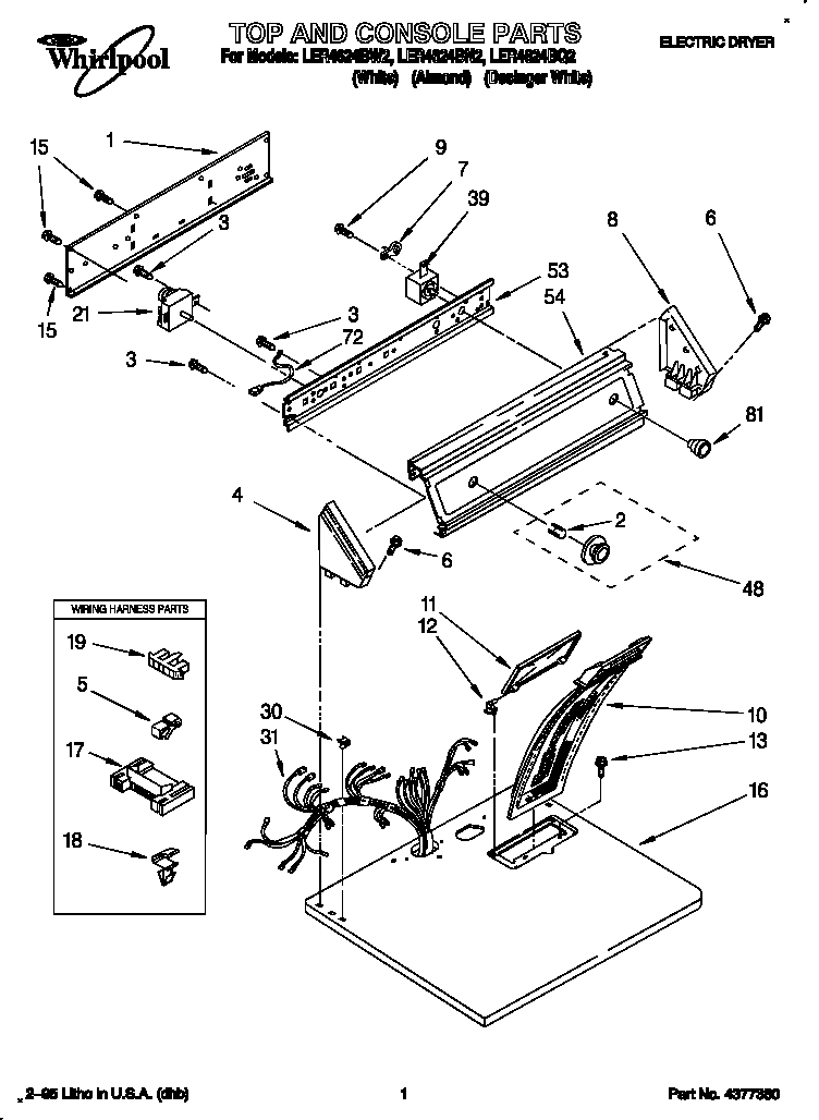 Whirlpool LER4624BN2 top and console diagram