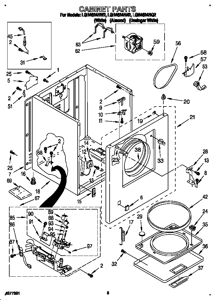 Whirlpool LGR4624BW2 cabinet diagram