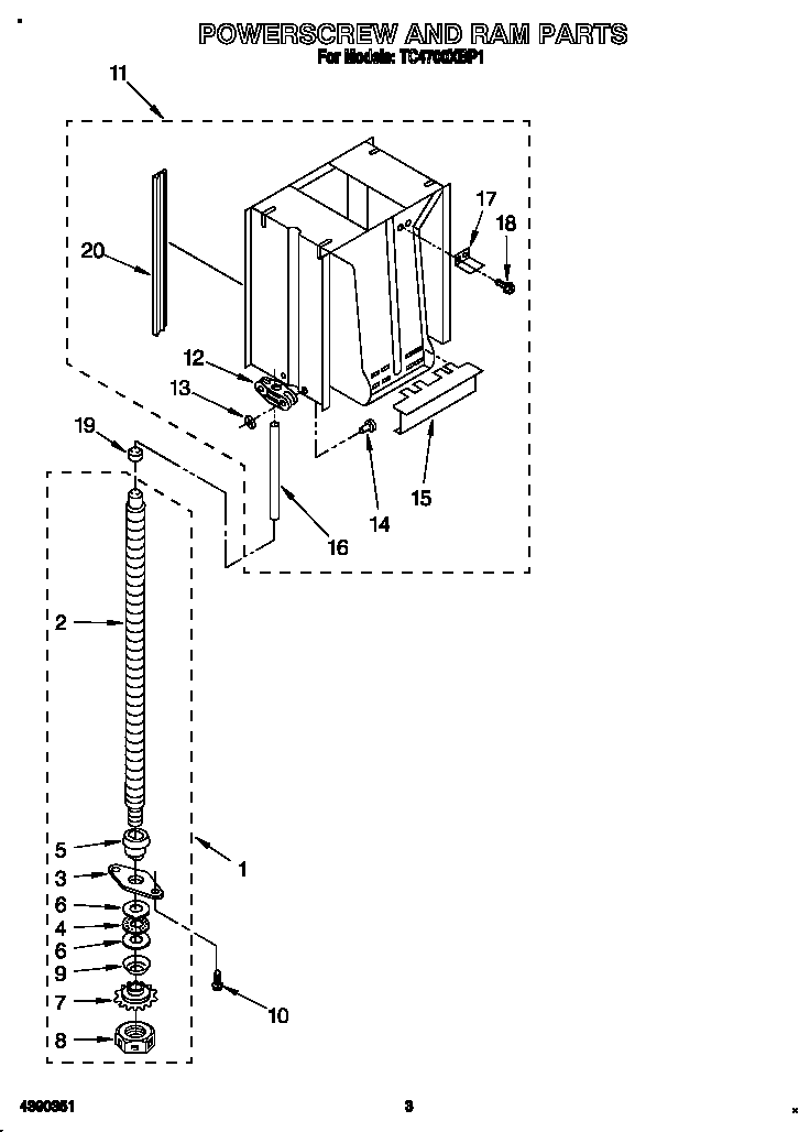 Whirlpool TC4700XBP1 powerscrew and ram diagram