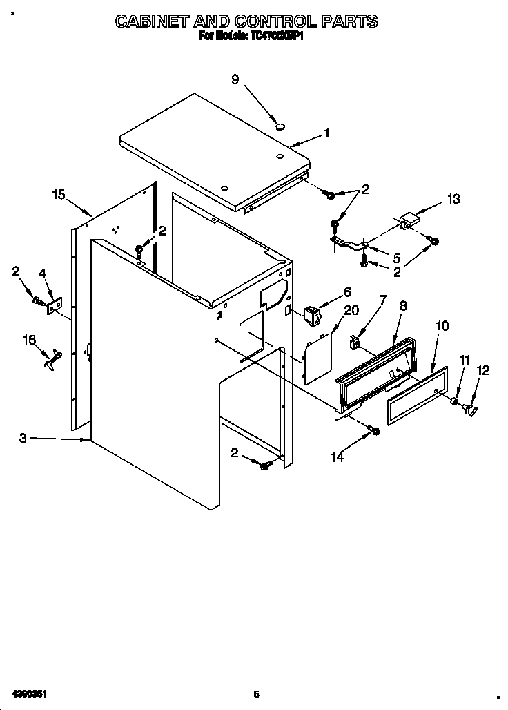Whirlpool TC4700XBP1 cabinet and control diagram