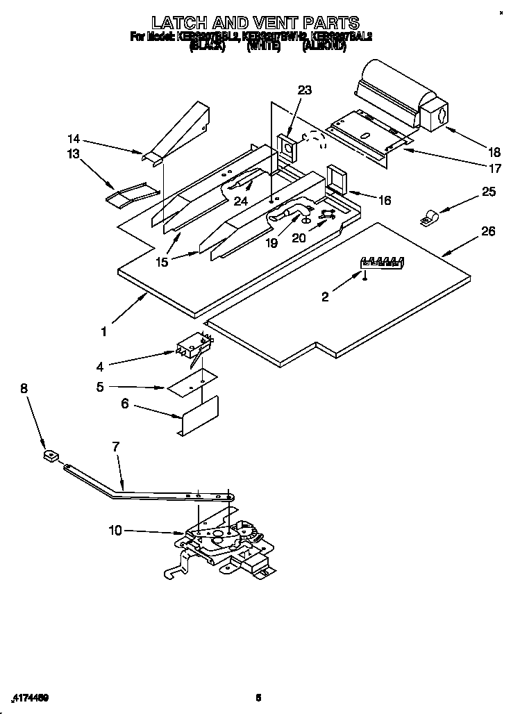 KitchenAid KEBS207BWH2 latch and vent diagram