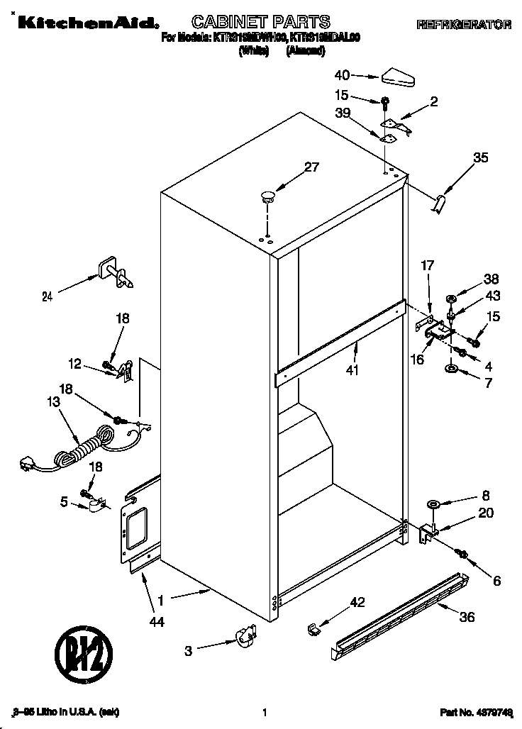 KitchenAid KTRS19MDAL00 cabinet diagram