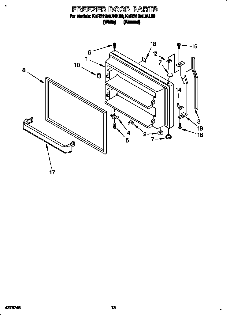KitchenAid KTRS19MDAL00 freezer door diagram