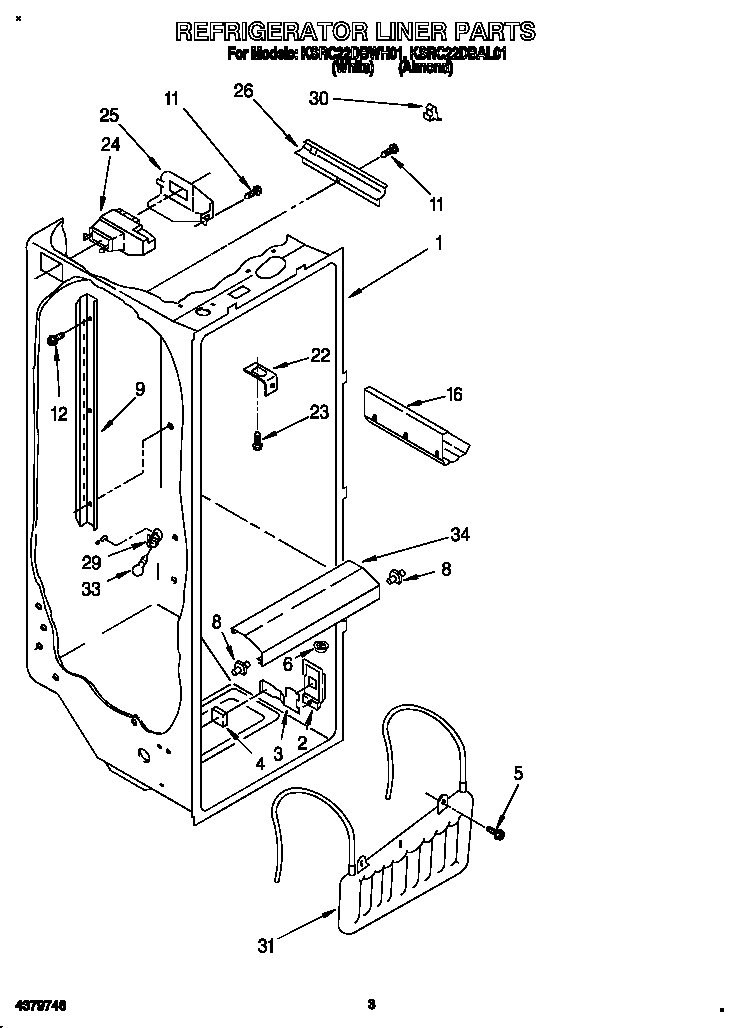 KitchenAid KSRC22DBAL01 refrigerator liner diagram