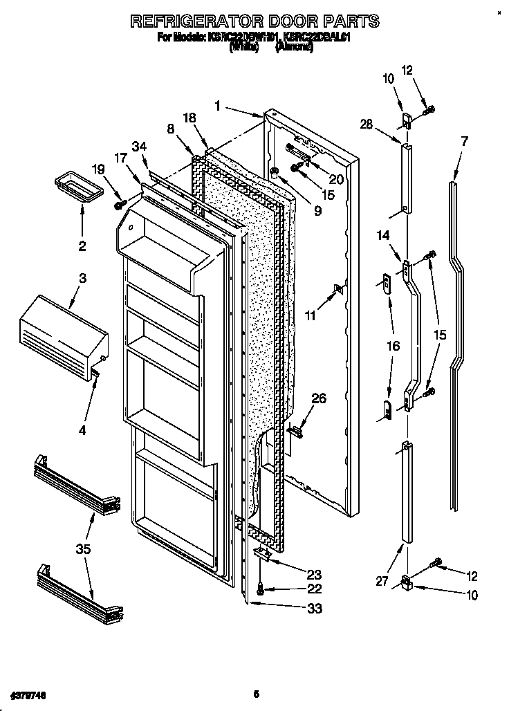KitchenAid KSRC22DBAL01 refrigerator door diagram