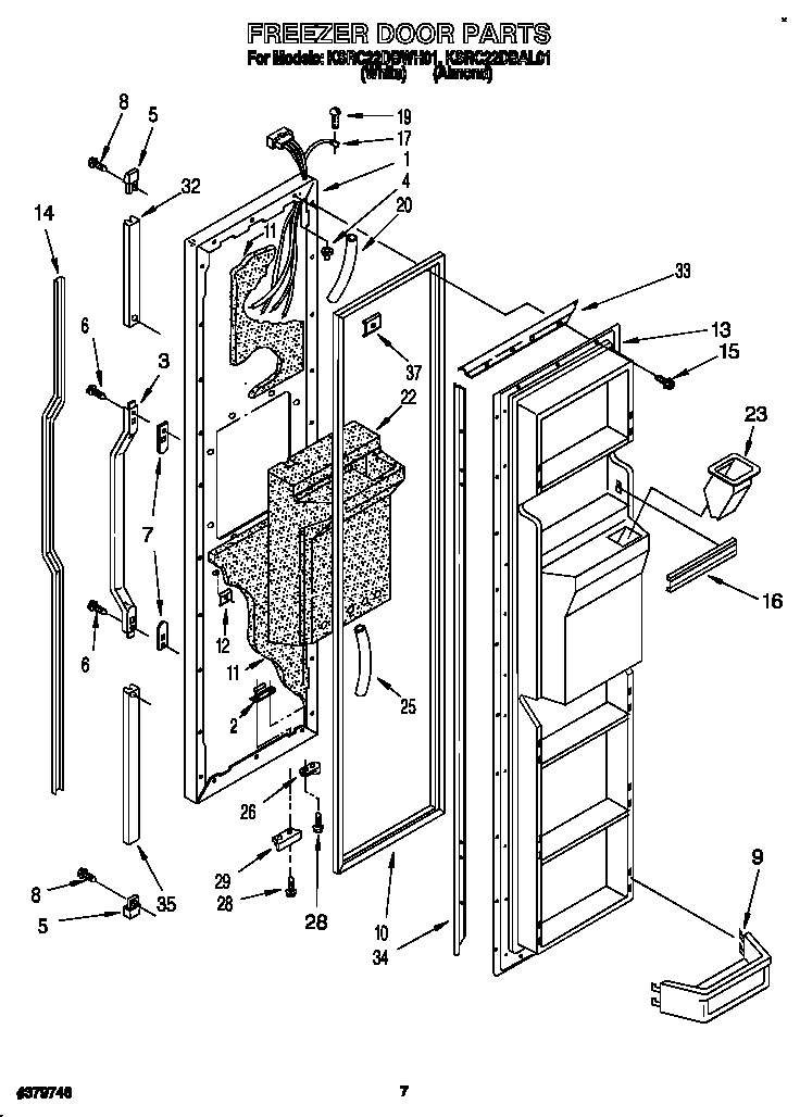 KitchenAid KSRC22DBAL01 freezer door diagram