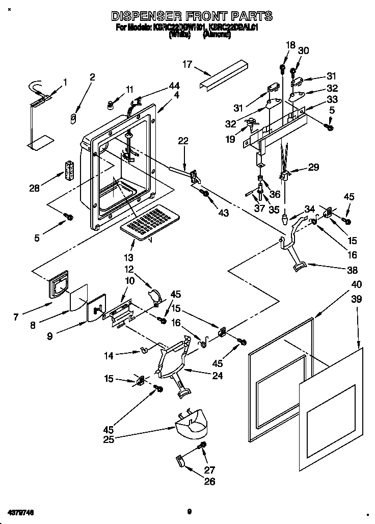 KitchenAid KSRC22DBAL01 dispenser front diagram
