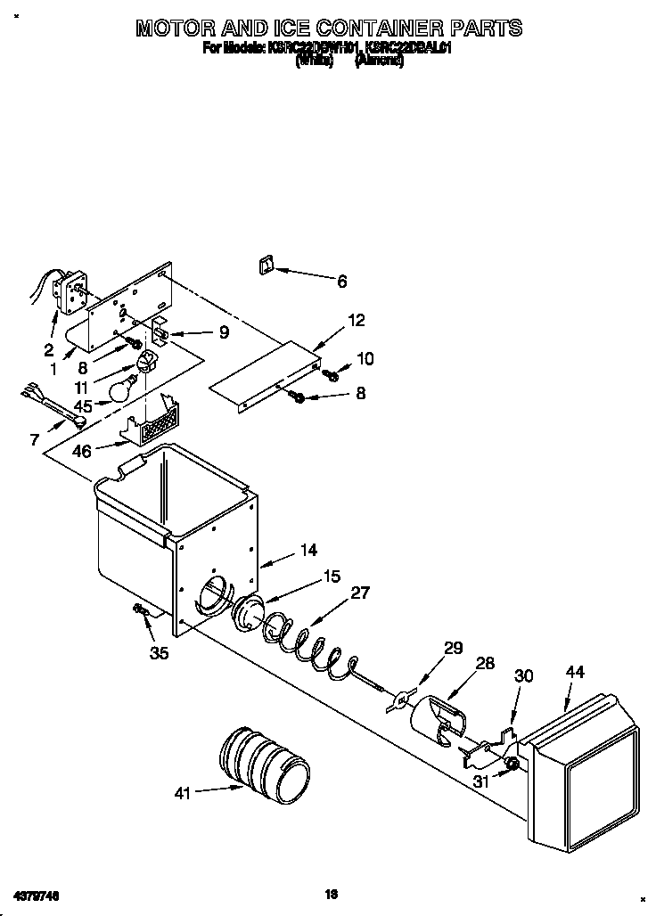 KitchenAid KSRC22DBAL01 motor and ice container diagram