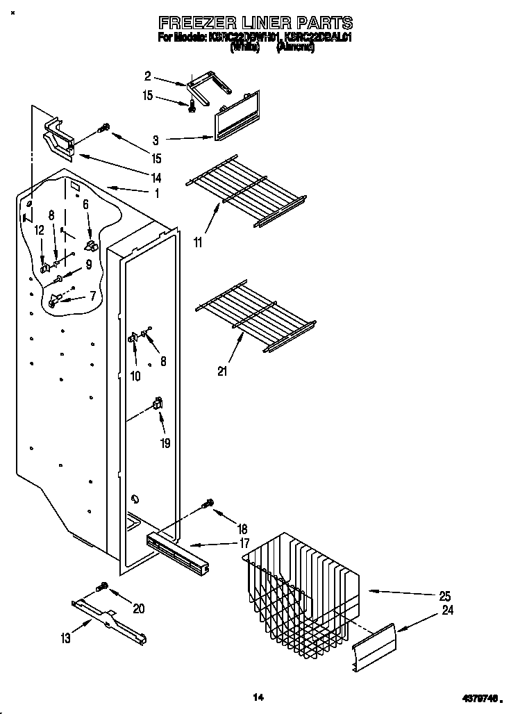 KitchenAid KSRC22DBAL01 freezer liner diagram