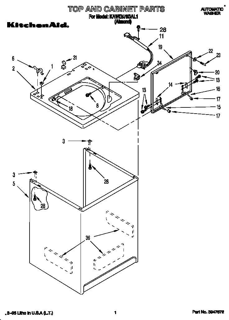 KitchenAid KAWE578BAL1 top and cabinet diagram