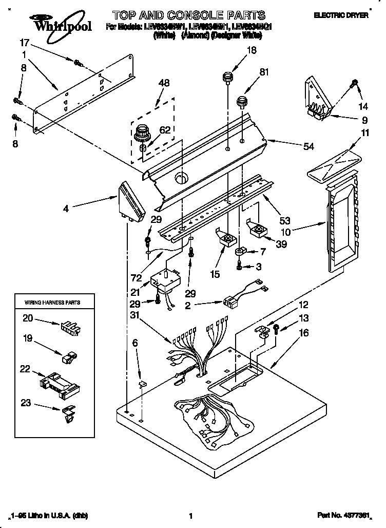 Whirlpool LEV6634BN1 top and console diagram