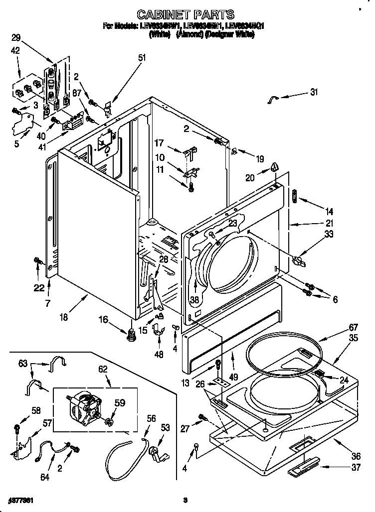 Whirlpool LEV6634BN1 cabinet diagram