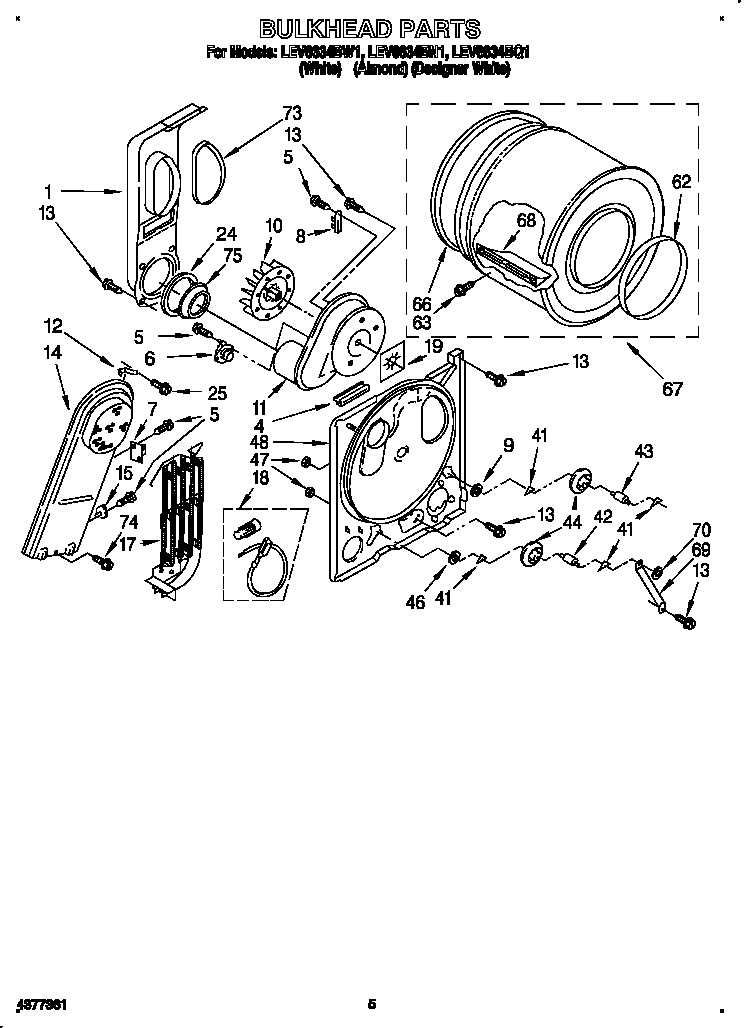 Whirlpool LEV6634BN1 bulkhead diagram