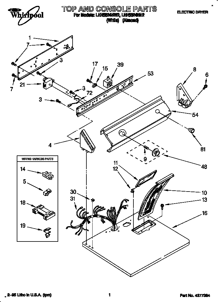 Whirlpool LER5624BN2 top and console diagram