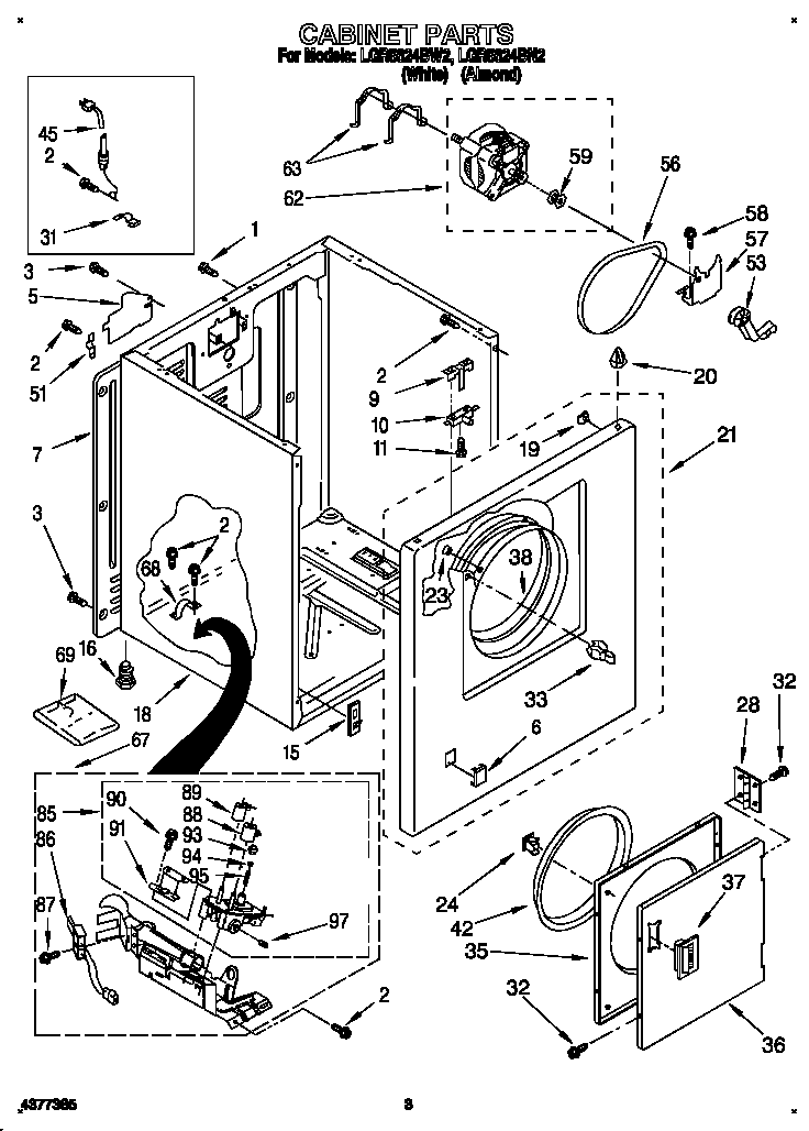Whirlpool LGR5624BW2 cabinet diagram