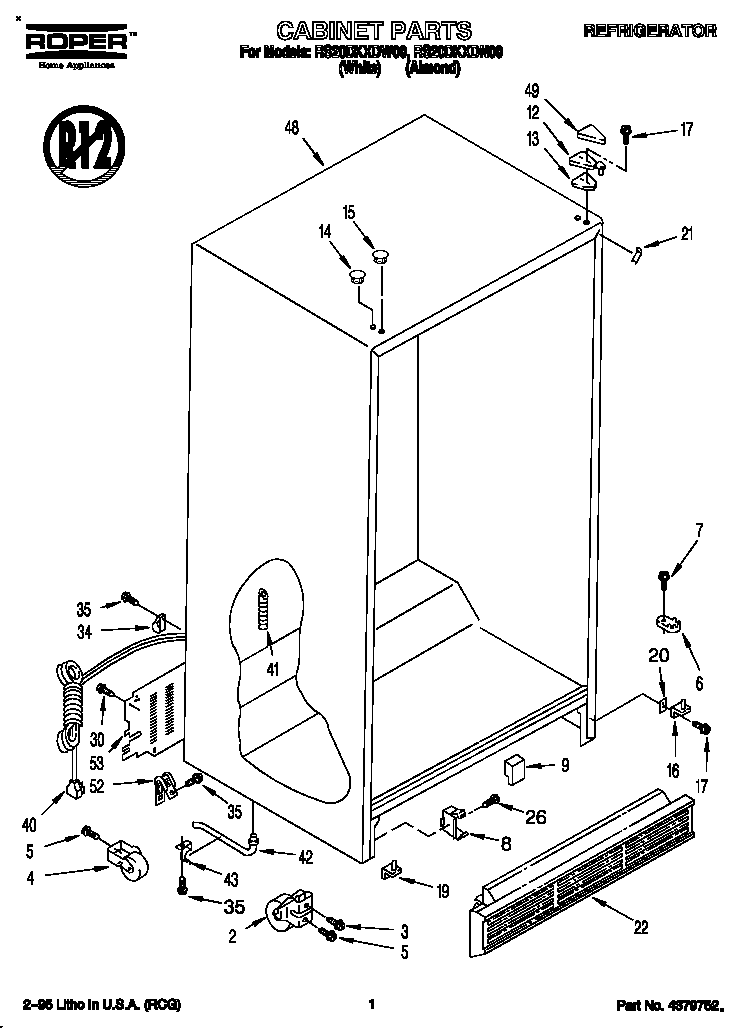 Roper RS20DKXDW00 cabinet diagram