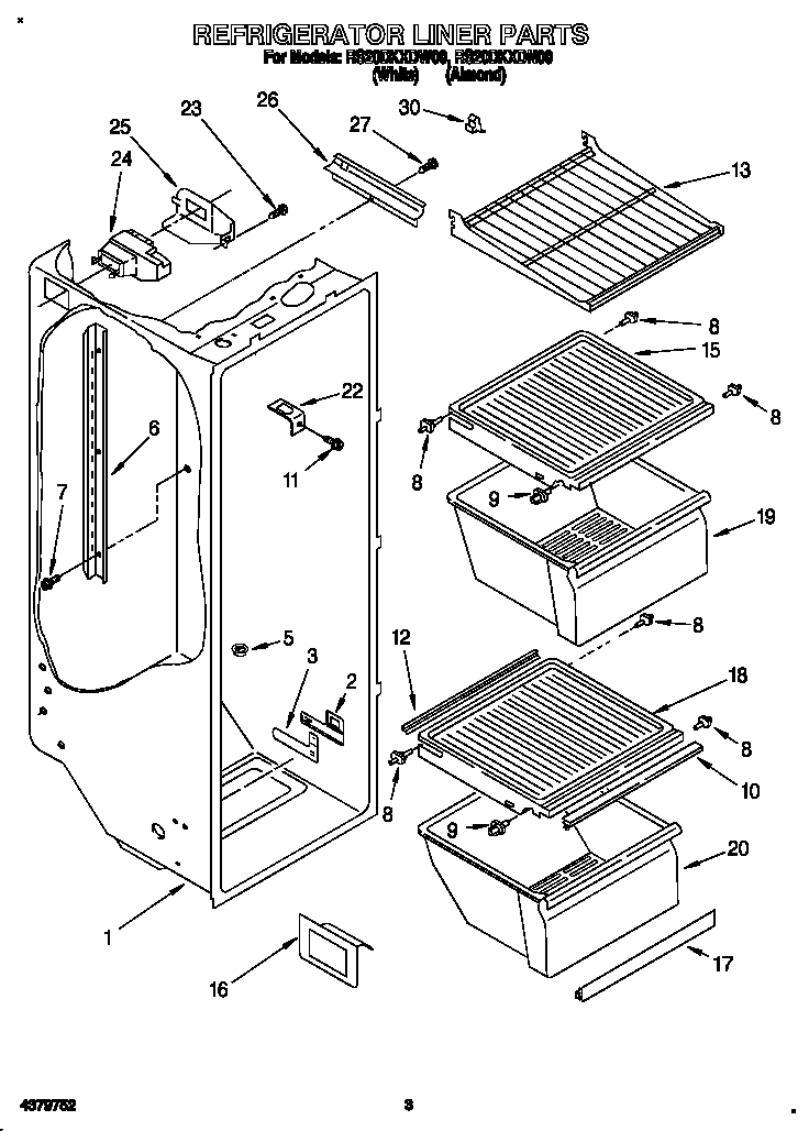 Roper RS20DKXDW00 refrigerator liner diagram
