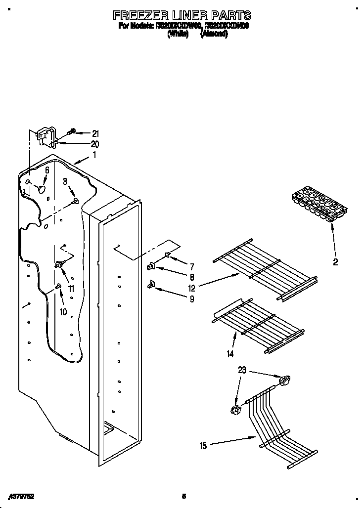 Roper RS20DKXDW00 freezer liner diagram