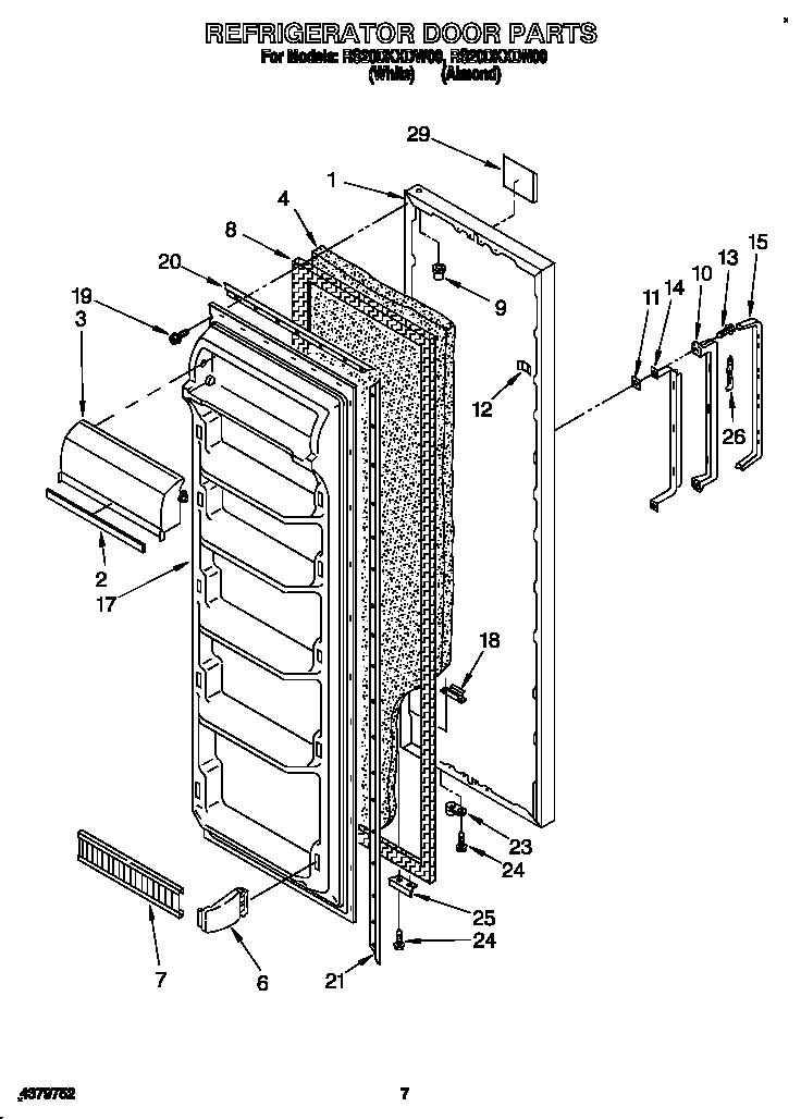 Roper RS20DKXDW00 refrigerator door diagram