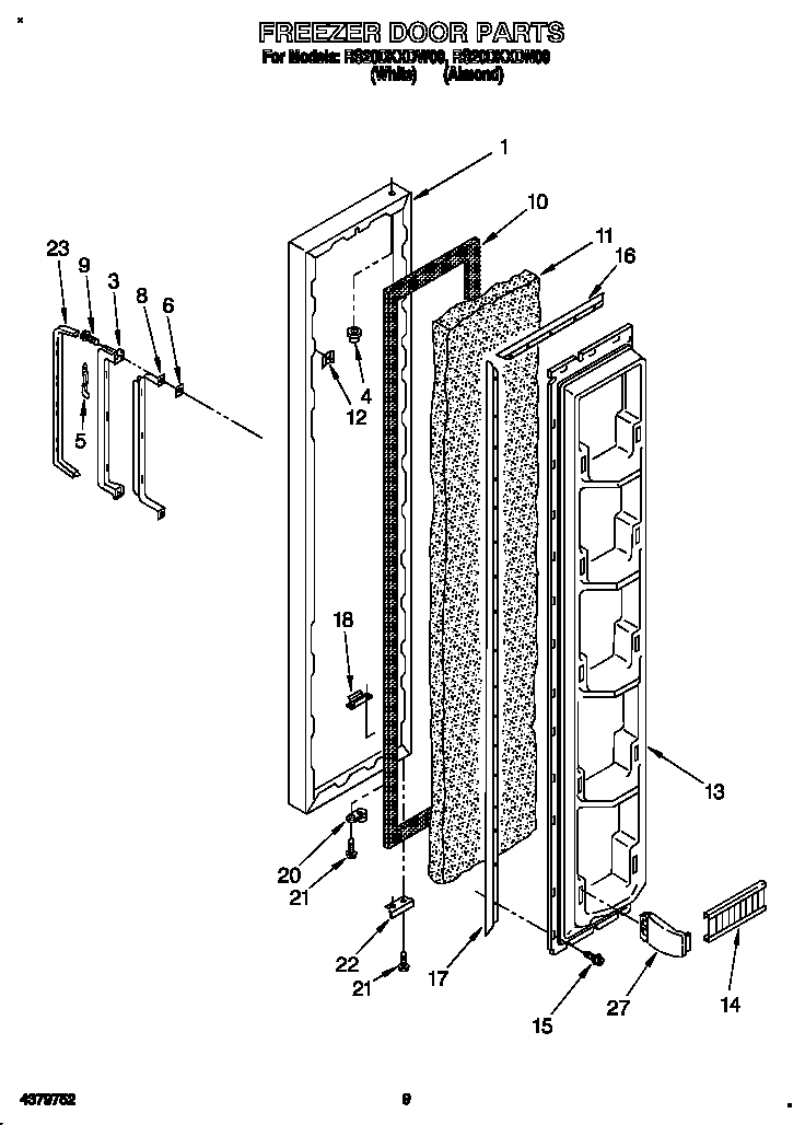 Roper RS20DKXDW00 freezer door diagram