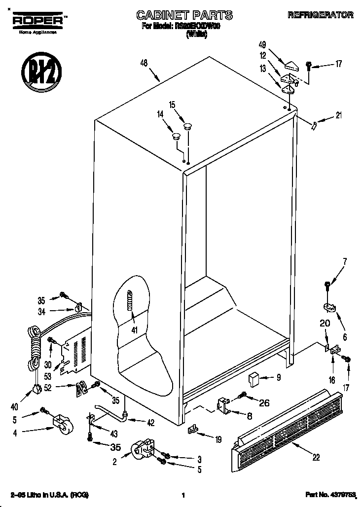 Roper RS20EKXDW00 cabinet diagram