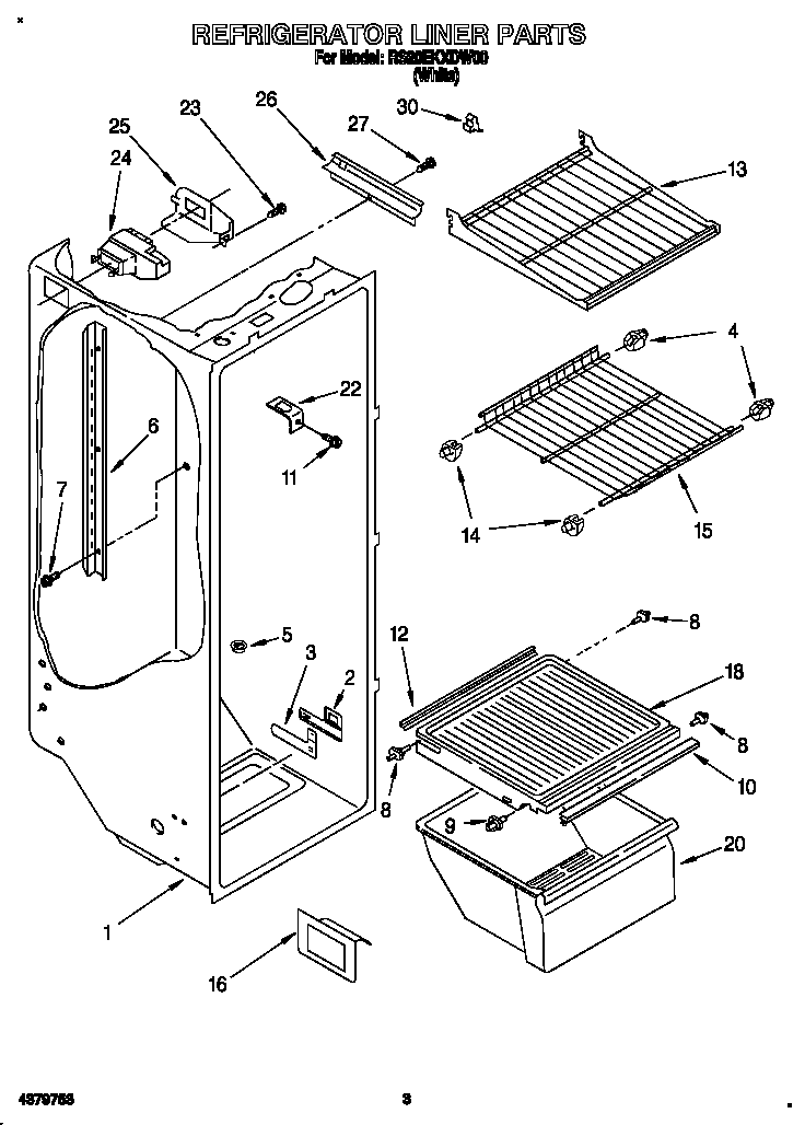 Roper RS20EKXDW00 refrigerator liner diagram