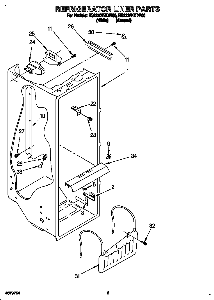 Roper RS22AWXDN00 refrigerator liner diagram