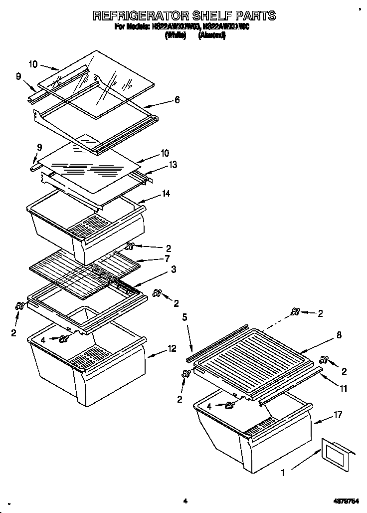 Roper RS22AWXDN00 refrigerator shelf diagram