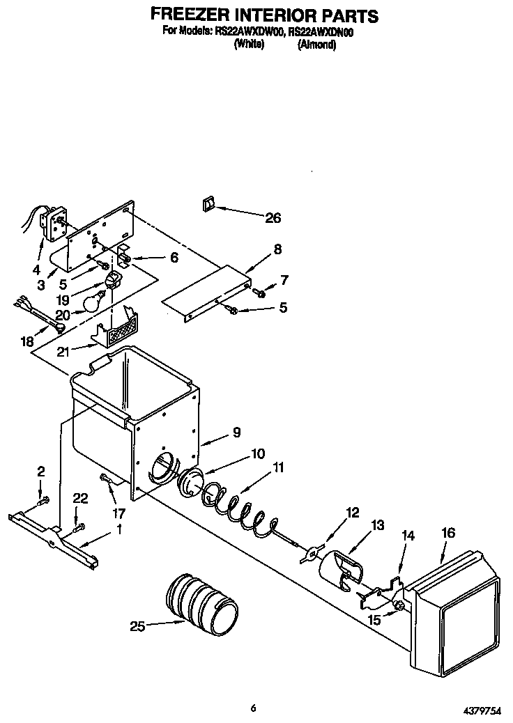 Roper RS22AWXDN00 freezer interior diagram