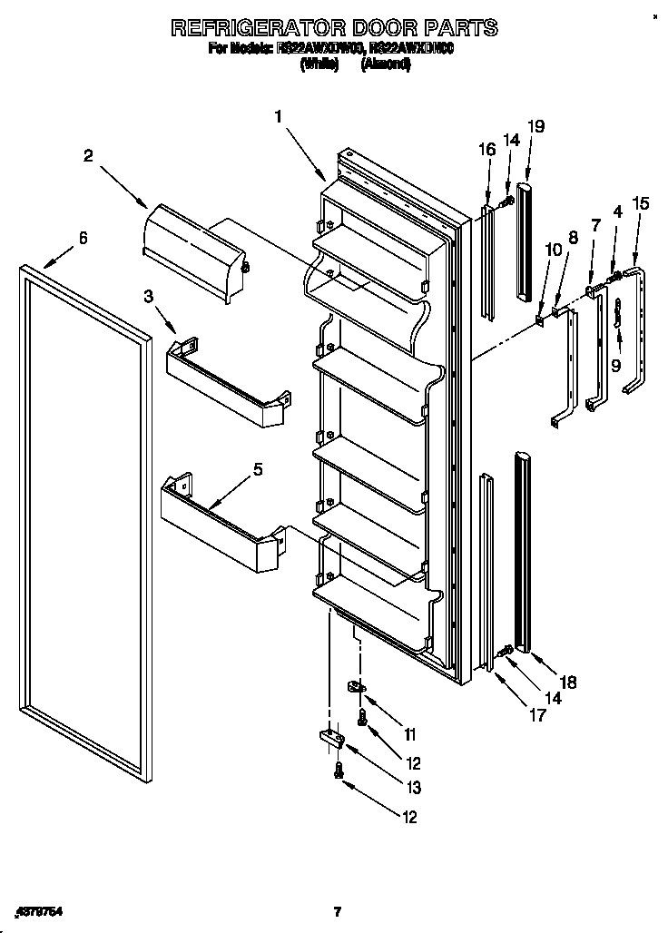 Roper RS22AWXDN00 refrigerator door diagram