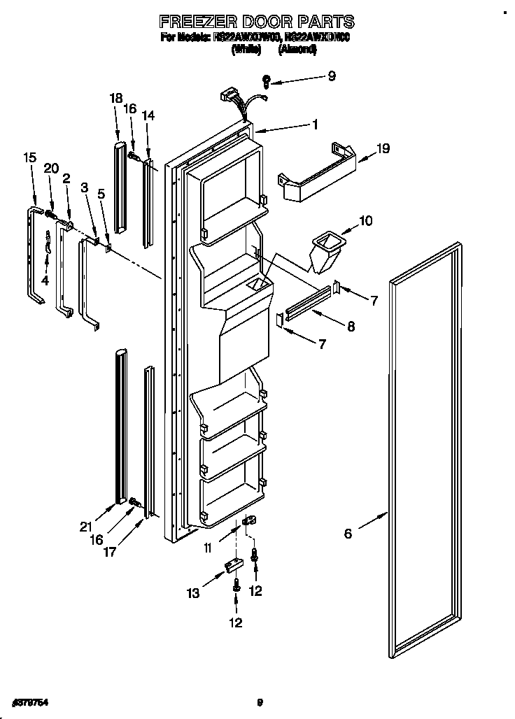 Roper RS22AWXDN00 freezer door diagram