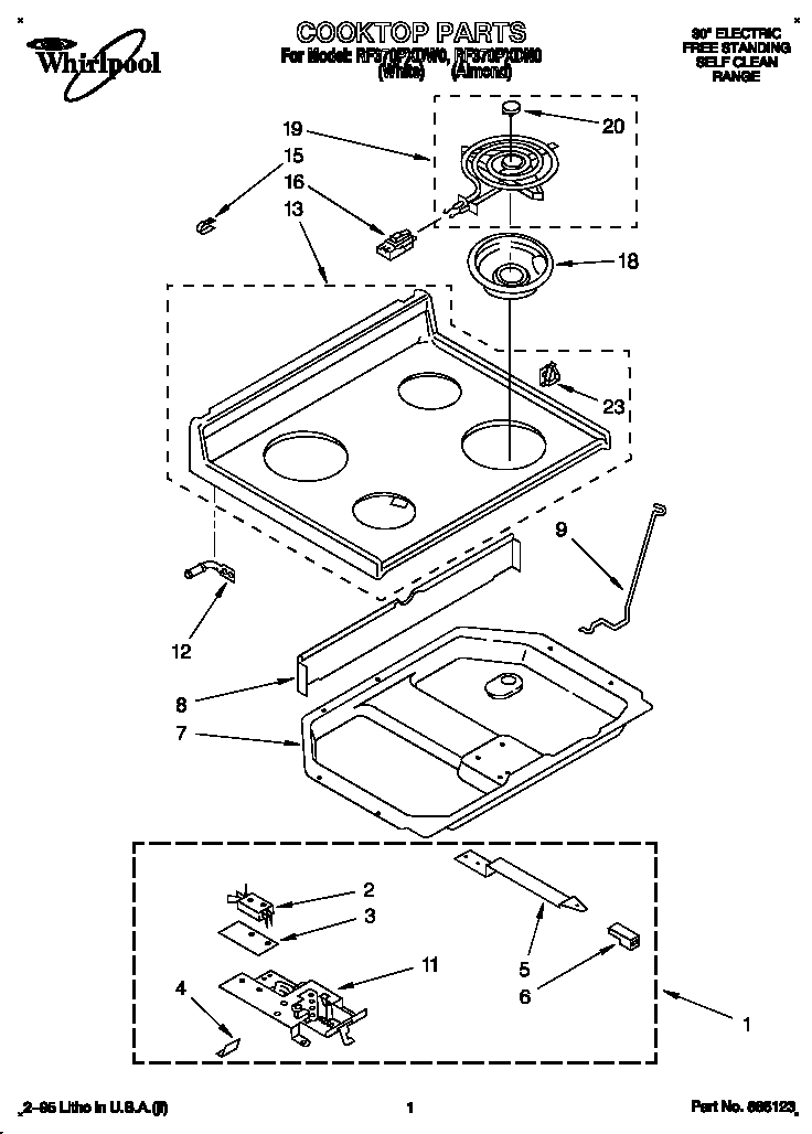 Whirlpool RF370PXDW0 cooktop diagram