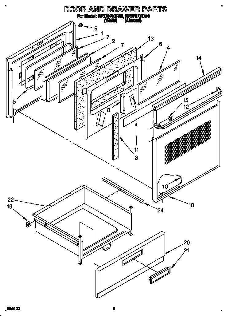 Whirlpool RF370PXDW0 door and drawer diagram