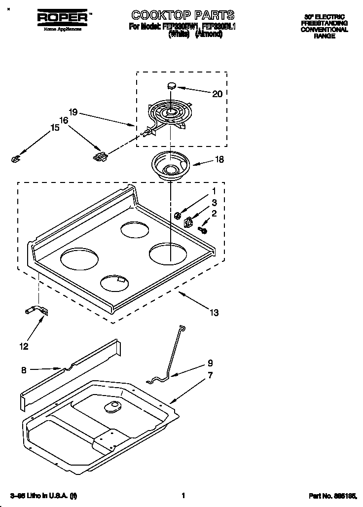 Roper FEP330BL1 cooktop diagram