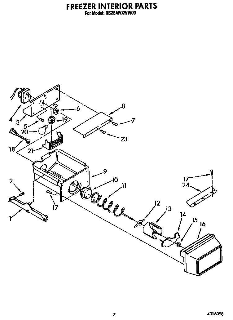 Roper RS25AWXWL00 freezer interior diagram