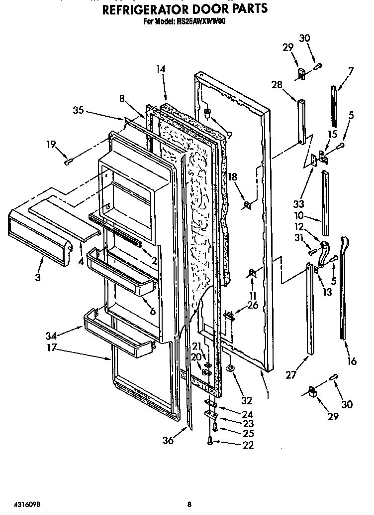 Roper RS25AWXWL00 refrigerator door diagram