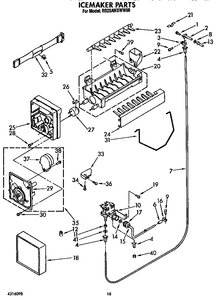 Roper RS25AWXWL00 icemaker diagram