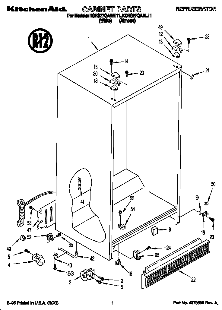 KitchenAid KSRS27QAAL11 cabinet diagram