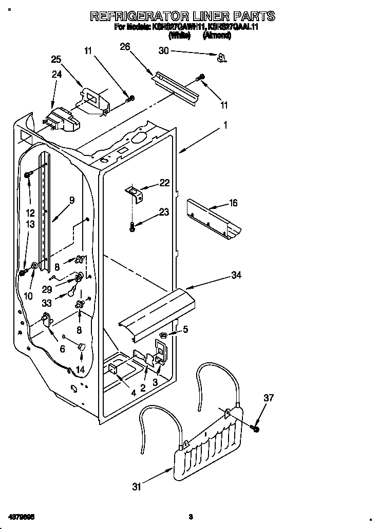 KitchenAid KSRS27QAAL11 refrigerator liner diagram