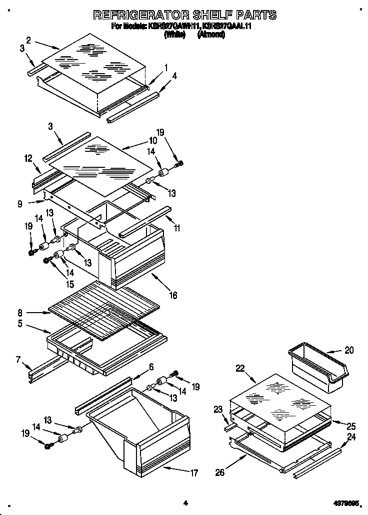 KitchenAid KSRS27QAAL11 refrigerator shelf diagram