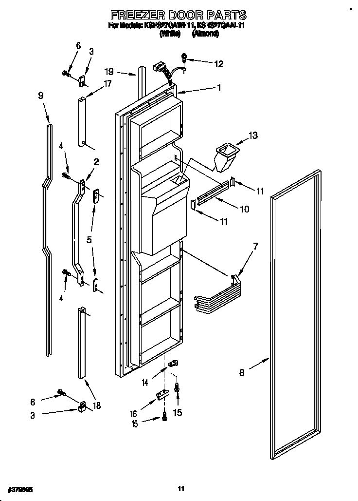 KitchenAid KSRS27QAAL11 freezer door diagram