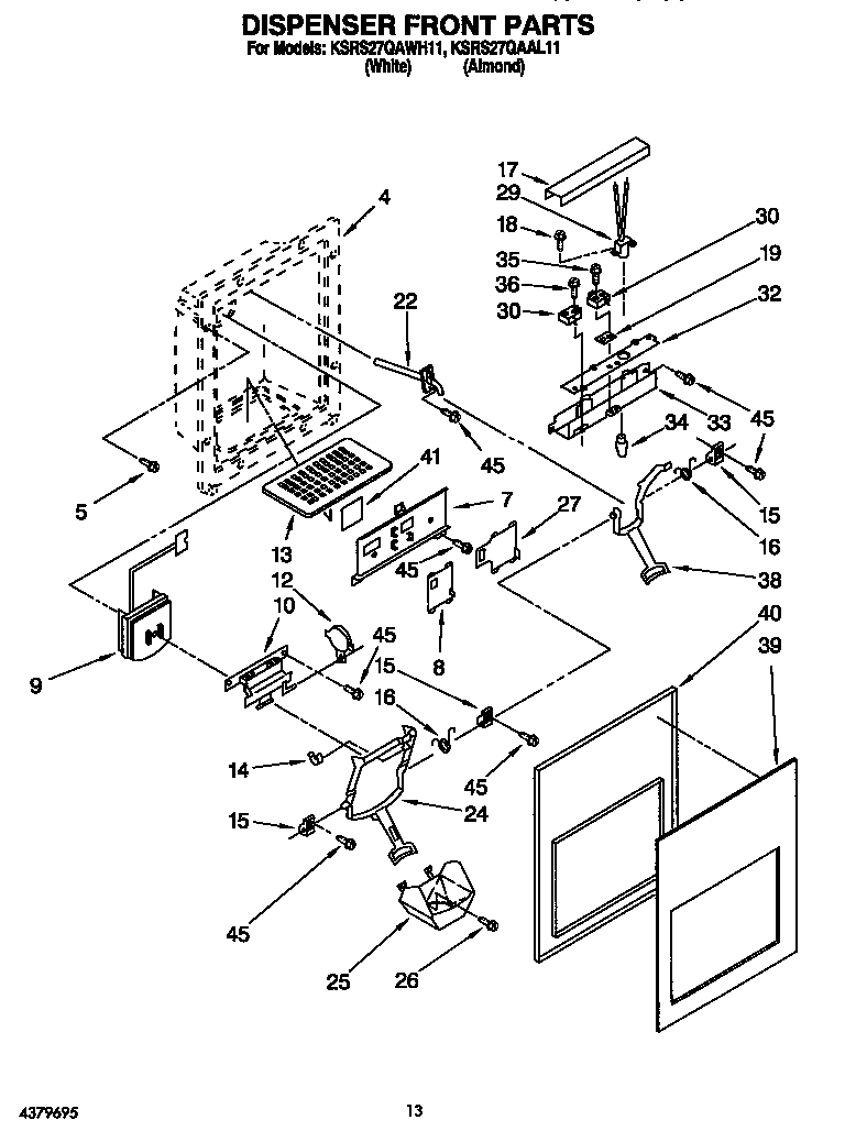 KitchenAid KSRS27QAAL11 dispenser front diagram