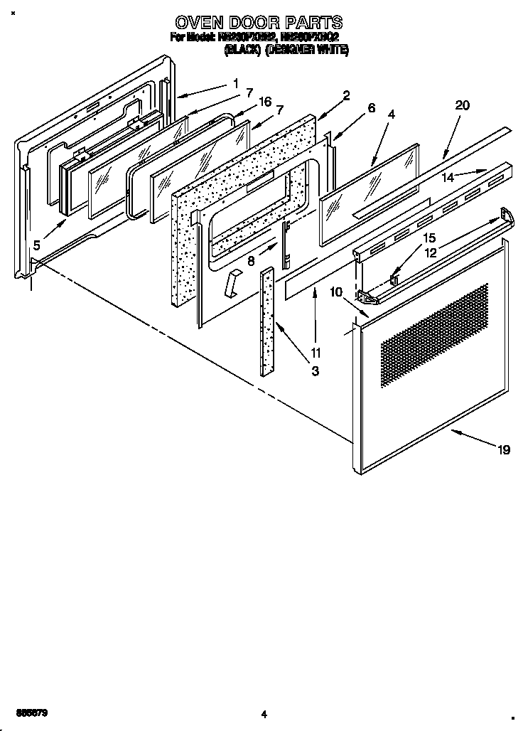 Whirlpool RB260PXBQ2 oven door diagram