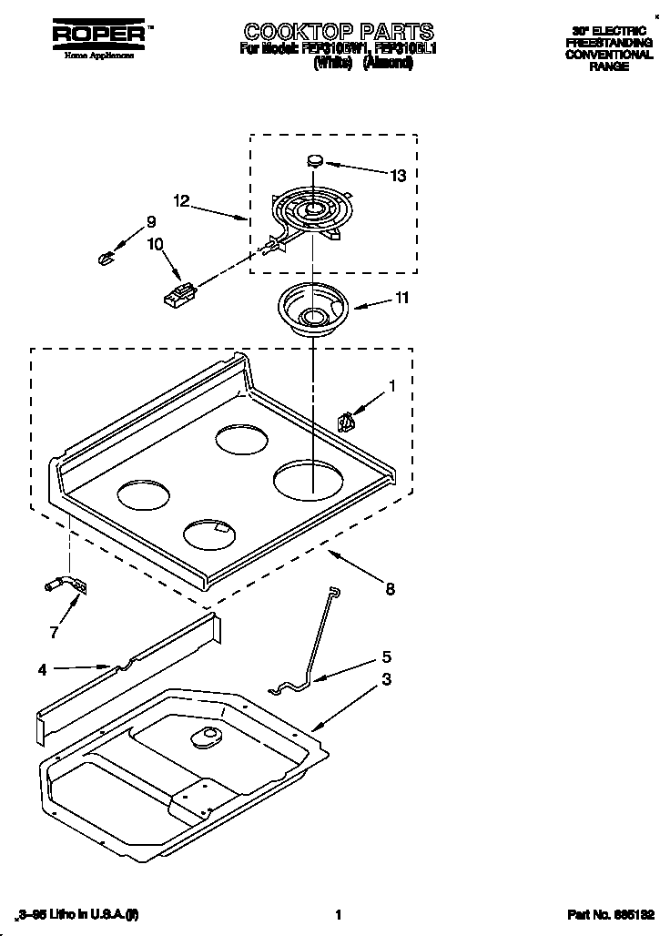 Roper FEP310BW1 cooktop diagram