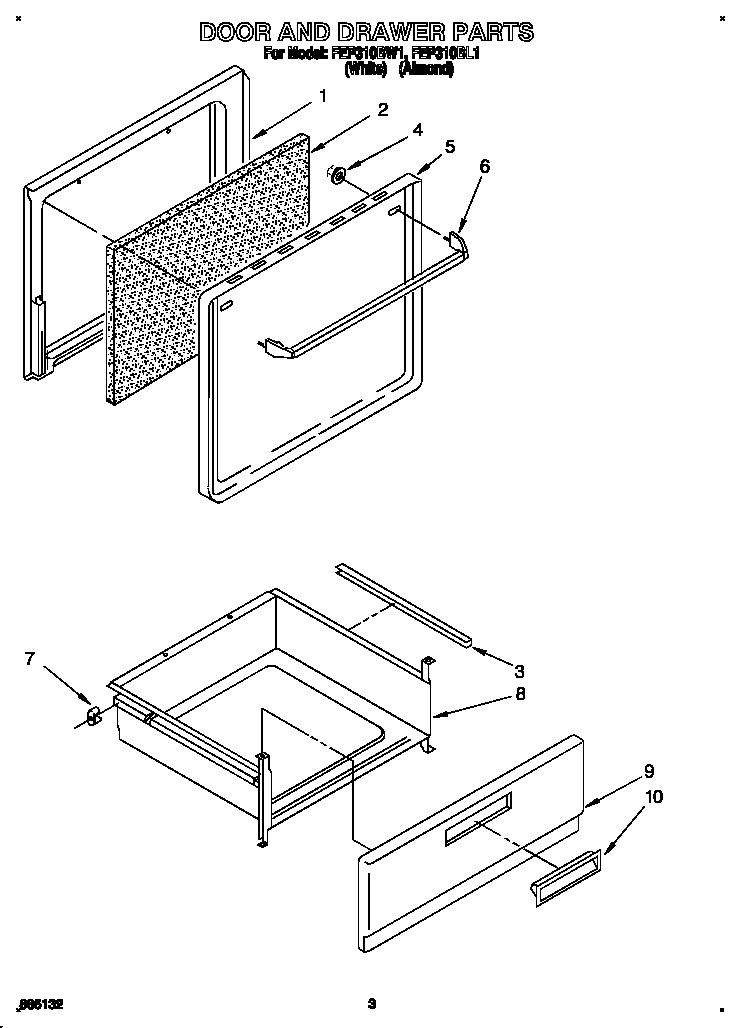 Roper FEP310BW1 door and drawer diagram