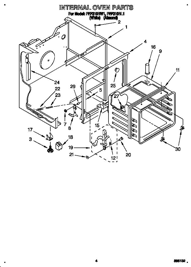Roper FEP310BW1 internal oven diagram