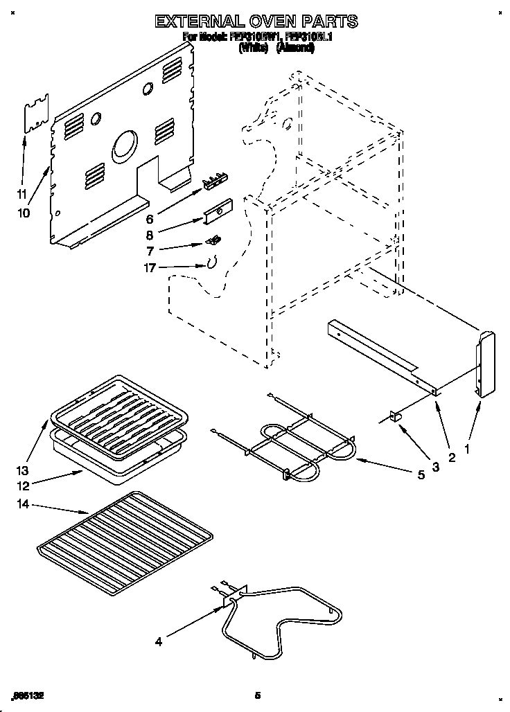 Roper FEP310BW1 external oven diagram