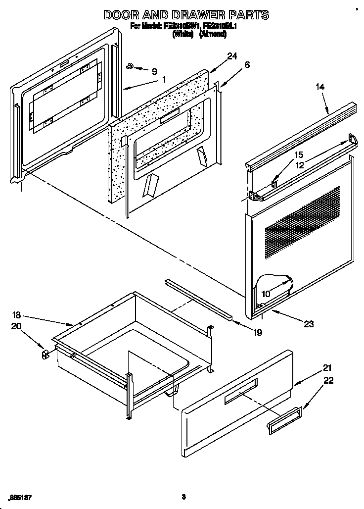 Roper FES310BL1 door and drawer diagram