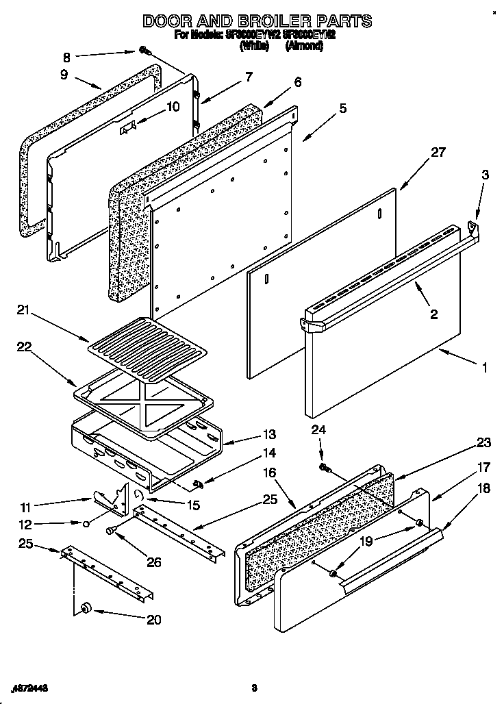 Whirlpool SF3000EYW2 door and broiler diagram